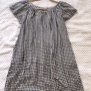 osz flowy black and white checkered short dress off the shoulders